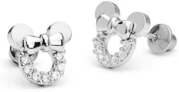 findout f1696silver Boucles d'oreilles creuses forme Minnie Mouse en argent sterling et zirconium pour femmes et filles – Image 2