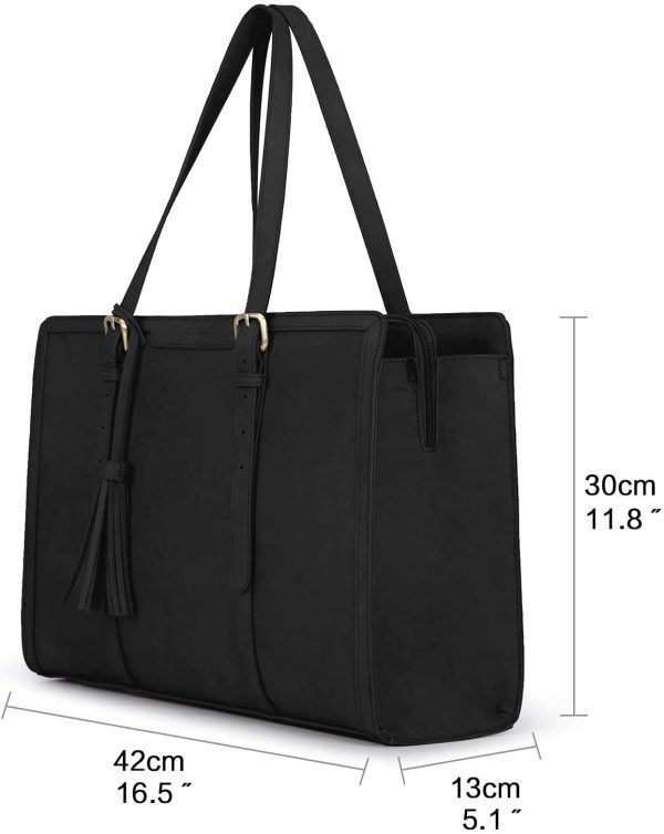 ECOSUSI Sac Porte Document Sac Cabas Femmes Sac à Main en PU Cuir messagers à 3 Compartiments Sac Ordinateur Portable 15.6 Pouces Sac Fourre Tout Femme Sac Cabas pour Le Travail (Noir-1) – Image 5