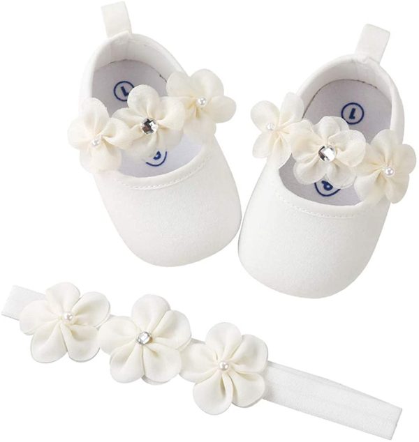 EDOTON Bébé Fille Chaussures avec Bandeau Cadeau Ensemble Bambin Fille Belle Printemps Fleur Semelle Souple Anti-dérapant Baskets Princesse Chaussures – Image 7