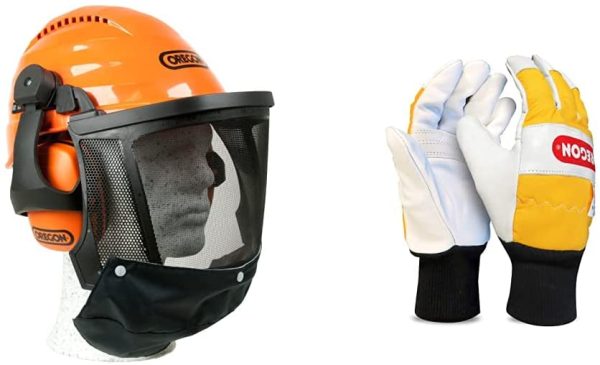 Oregon Waipoua Casque de Sécurité pour Tronçonneuse avec Cache-oreilles de Protection et Visière en Maille & Gants de protection - Mixte Adulte - Jaune (blanc) - L – Image 5