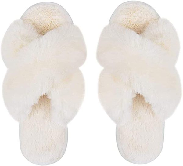 Fadezar Pantoufle Femme Chausson Peluche Chaud Slippers Claquette Fourrure Sandal Bout Ouvert Accueil Chaussures – Image 4