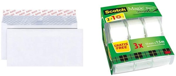 Elco 60281 Boite de 500 enveloppes sans fenêtre Format DL Blanc & Scotch 8.1975C32 Pack de 3 Dévidoirs de Ruban 19 mm x 7,5 m – Image 6