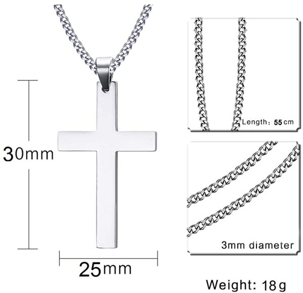 Gkmamrg Pendentif Croix Acier Inoxydable Croix Pendentif avec 55 cm Collier pour Homme Femme Femmes, Argent Noir Or – Image 7