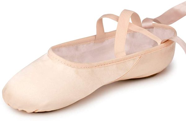 Chaussures de Danse Satin Demi Pointe Pantoufle de Ballet avec Ruban Rose Ballerine pour Enfants et Adulte – Image 3