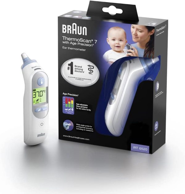 Braun Thermomètre Auriculaire ThermoScan 7 Âge Précision, Silencieux, Affichage de Température à Code Couleur, Fièvre, Hygiénique, Rapide, Précision Clinique, Facile à Utiliser, Bébé, IRT6520 – Image 2