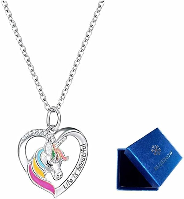 Pendentif en forme de cœur avec licorne en argent – Image 2