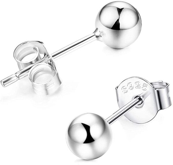 Finrezio Clous d'Oreilles en Argent 925 pour Femmes Filles Classique Boucles d'Oreilles Boule 4/6/8MM – Image 2