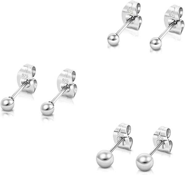 DTPsilver® 3 Paires de Clous/Puces d'Oreilles en Argent Fin 925, Plaqué Or Jaune ou Or Rose - Forme de Boules - Mini/Petites/Moyennes - Diamètre: 2, 3, 4, 5, 6 mm – Image 5