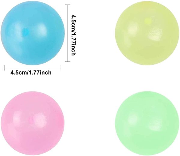 FOHYLOY 4 pièces de Jeu de Capture de Balle Collante, Boules collantes Globbles, Boule Murale Collante Fluorescente, Boules Anti-Stress, pour lanxiété, Le TDAH et lautisme (45mm) – Image 2