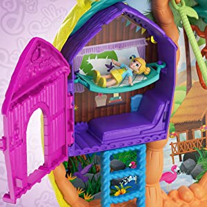 Coffret??Polly Pocket en Forme de Sac à Main Ananas, avec 8 Éléments Amusants