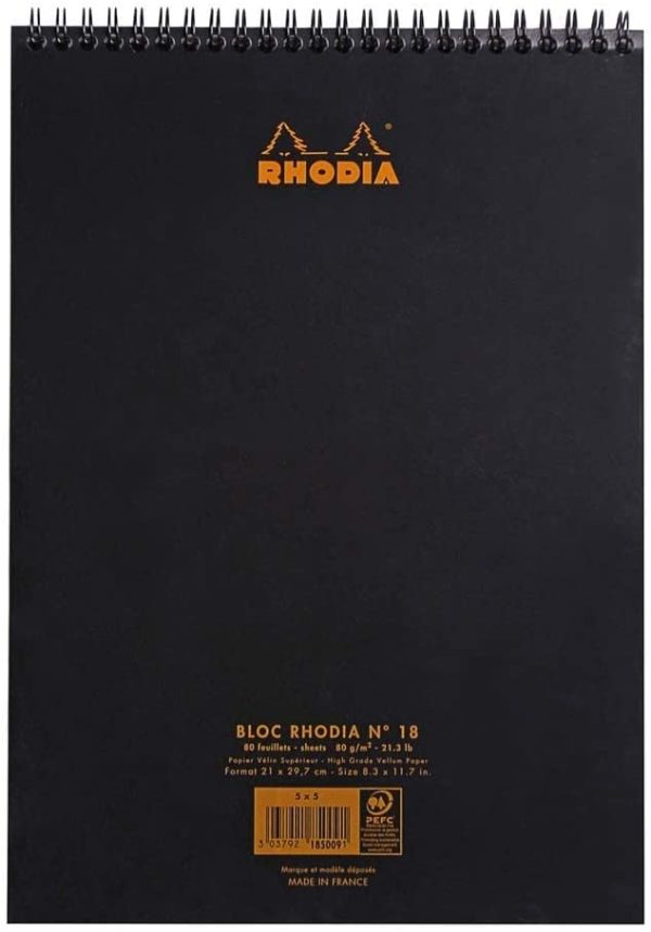 RHODIA 185019C - Bloc-Notes à Spirale (Reliure Intégrale) Noir - A4 - Ligné - 80 Feuilles Détachables - Papier  Blanc 80 g/m² - Couverture en Carte Enduite Souple et Résistante - Classic – Image 2