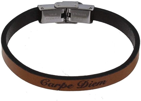 LES POULETTES BIJOUX - Bracelet Enfant Cuir Marron Clair Carpe Diem