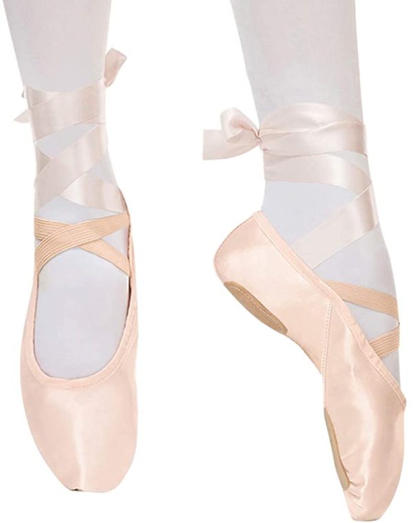 Chaussures de Danse Satin Demi Pointe Pantoufle de Ballet avec Ruban Rose Ballerine pour Enfants et Adulte – Image 4