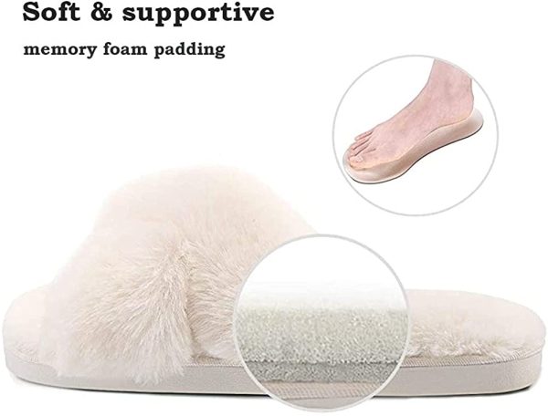 Fadezar Pantoufle Femme Chausson Peluche Chaud Slippers Claquette Fourrure Sandal Bout Ouvert Accueil Chaussures – Image 6