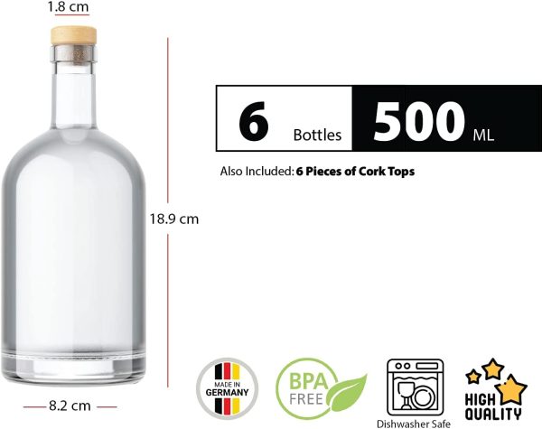 casavetro 6 x 500 ML Bouteilles en Verre vides 500 ML-couvercles en liège réutilisables Rechargeables-étanche à L'Air pour Sloe Gin Huile Bière Cidre Soda Vodka et Eau (6 x 500 ML – Image 3