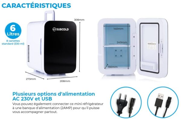 Mini Frigo  Ultra 6 - Refroidit et réchauffe | 6 litres / 8 Canettes 330ml | 220V/USB | Petit Réfrigérateur Portable pour la chambre, les produits cosmétiques, la voiture (Noir) – Image 4