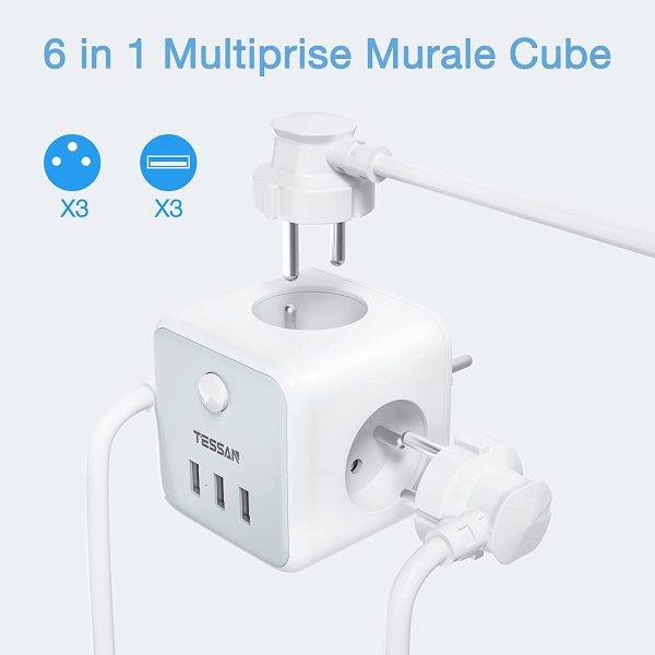 Prise USB Multiple, Multiprise Murale Cube 3 Prises avec 3 USB Secteur, 6 en 1 Prise Murale USB Secteur avec Interrupteur, Multiprise Electrique Murale USB Chargeur pour Domicile, Bureau – Image 6