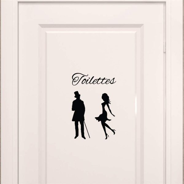 stickers muraux disney noir et blanc Porte Toilette Silhouettes Homme Et Femme Pour Toilette Wc Sticker Mural