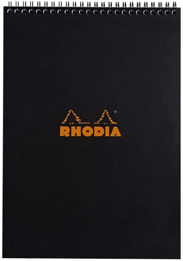 RHODIA 185019C - Bloc-Notes à Spirale (Reliure Intégrale) Noir - A4 - Ligné - 80 Feuilles Détachables - Papier  Blanc 80 g/m² - Couverture en Carte Enduite Souple et Résistante - Classic