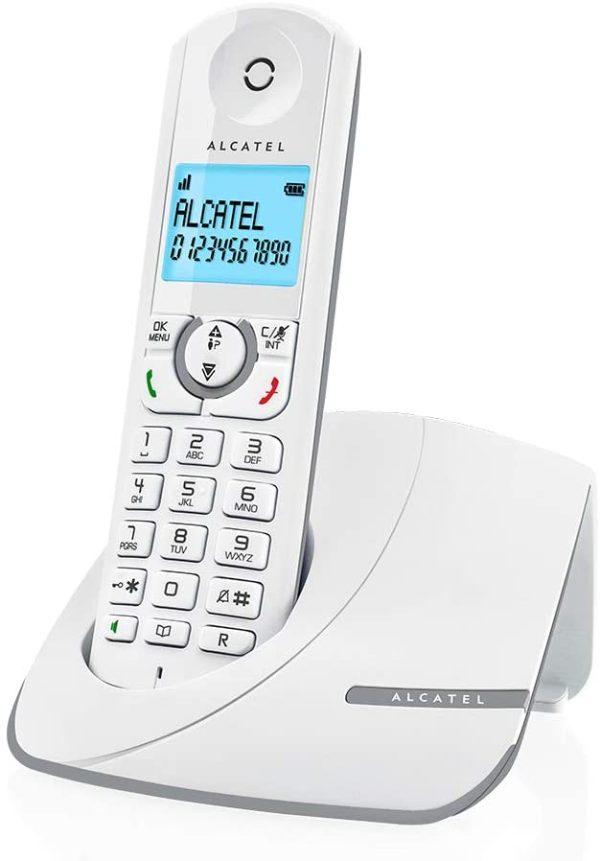 F390 Duo - Téléphone sans fil ultra efficace au design coloré, Pure Sound, Mains libres, Grand écran rétroéclairé, Grand répertoire, Sonnerie VIP - Blanc/Gris – Image 5