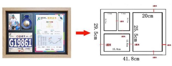 Cadre photo en bois format A3 Marathon pour médailles - Cadre photo - Cadre photo - Cadre mural - E – Image 3