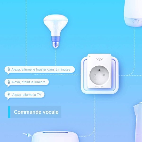 TP-Link Tapo Prise Connectée WiFi, Prise Intelligente compatible avec Alexa et Google Home, 10A, Contrôler la cafetière, la lampe, le radiateur à distance, aucun hub requis, Tapo P100(FR) 1 Pack