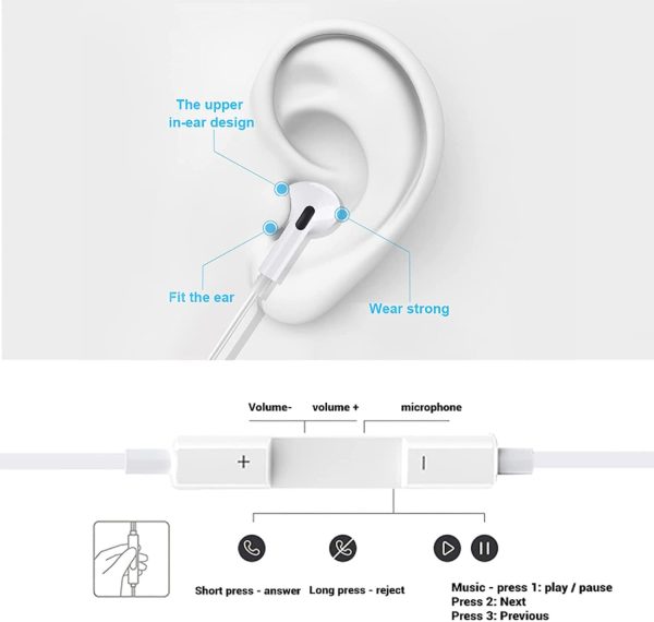 Écouteurs Intra-Auriculaires pour iPhone,écouteurs filaires stéréo HiFi avec Micro et contrôle du Volume intégrés compatibles avec iPhone 13/12/12 pro/12mini/11/11pro/X/XR/XS/XS Max/SE/8/8P/7/7Plus – Image 2