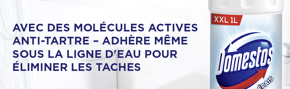 Avec des molécules actives anti-tartre et adhère même sous la ligne d'eau pour éliminer les taches