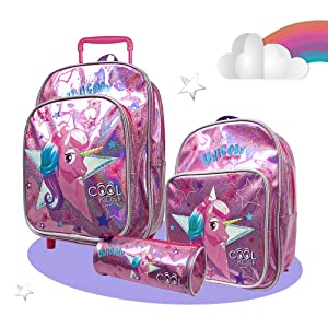 Sac à roulette Cool Kids pour le jardin d'enfants avec impression de licorne et de sirène