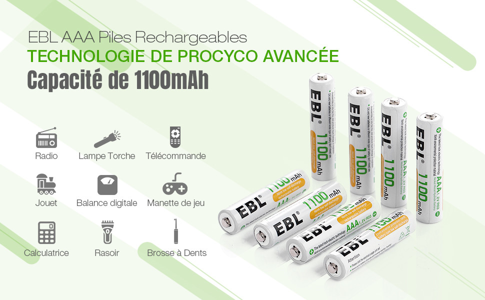 EBL 8 piles rechargeables AAA 1100mAh