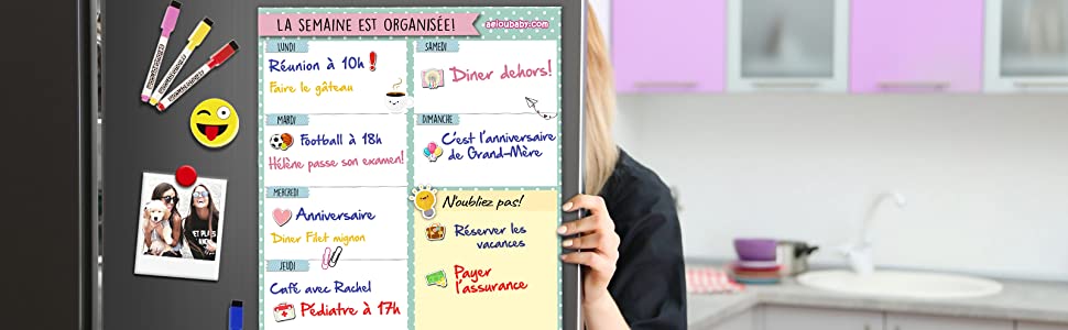 tableau magnetique frigo menu semaine memo cuisine repas calendrier taches quotidiennes effacable 