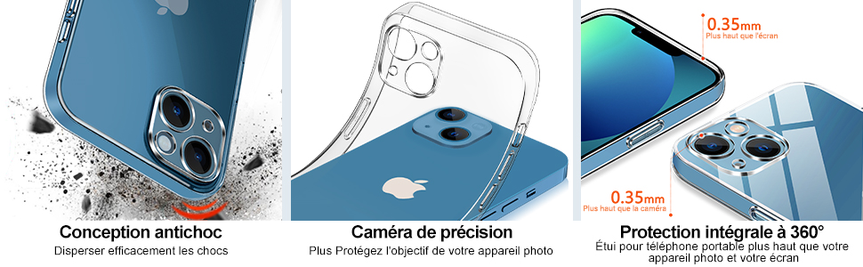 Coque Compatible avec iPhone 13, et 3 pièces Verre Trempé