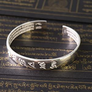 Bracelet en Argent pour Illumination de Mantra Bouddhiste Tibétain Om Mani Padme Hum