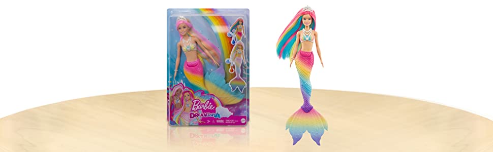 Barbie Dreamtopia poupée Sirène Magique avec Chevelure Arc-en-Ciel, change de couleur dans l'eau