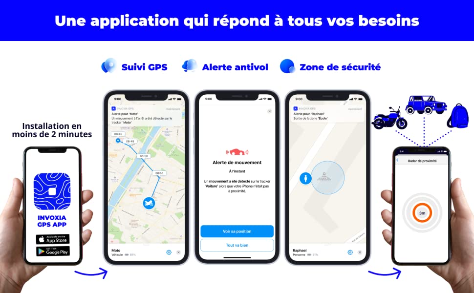 application app mobile tracker gps invoxia suivi GPS alerte antivol zone de sécurité