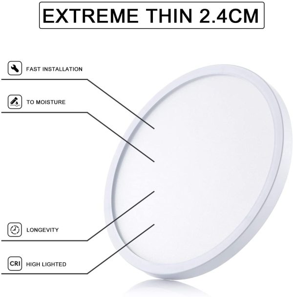 Plafonnier LED 28W UFO Panel Rond Lampes de Plafond Moderne Ultra-mince LED Lampe 2520LM Blanc chaud 3000K Facile à installer Applicable à Salle de Bain Chambre Cuisine Salon Balcon Ø30cm