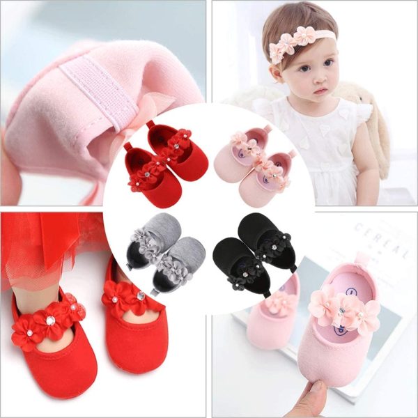 EDOTON Bébé Fille Chaussures avec Bandeau Cadeau Ensemble Bambin Fille Belle Printemps Fleur Semelle Souple Anti-dérapant Baskets Princesse Chaussures – Image 2