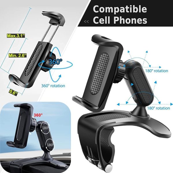 Support de téléphone de Voiture , rétroviseur Multifonction pour Tableau de Bord de Voiture avec Pince à Ressort réglable à 360 °, adapté aux Smartphones de 4 à 7 Pouces – Image 6