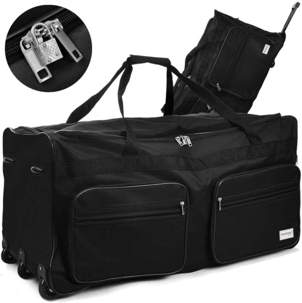 Deuba Sac De Voyage XXL Noir à roulettes Trolley 160L Sac de Sport poignée télescopique 3 Roues – Image 4