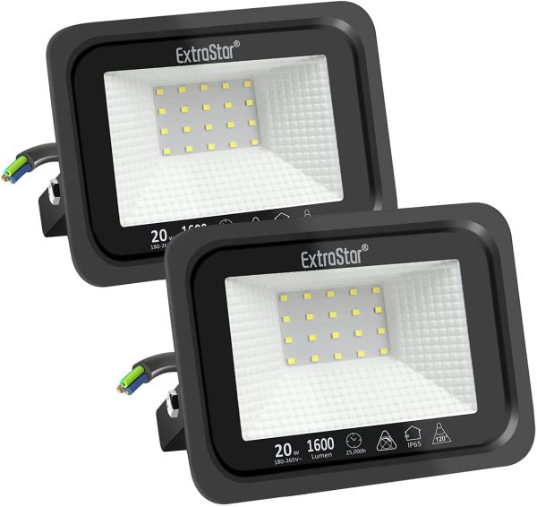 Projecteurs LED Extérieur 20W, IP65 Etanche, 1600LM, Spot LED Extérieur, 6500K Blanc Froid, Eclairage de Sécurité, pour Jardin Terrasse Garage Patio Grange Cour, Lot de 2 – Image 6