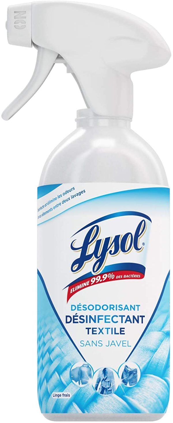 Lysol Pistolet Désinfectant du linge et Désodorisant du Linge, Elimine 99,9% des Virus et des Bactéries, Parfum Linge Frais, Sans Javel- Spray Desinfectant 500 ml