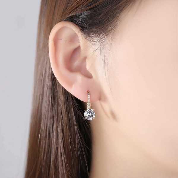 Élégantes boucles d'oreilles créoles en plaqué or avec zircons Pour femme et fille (A) – Image 4