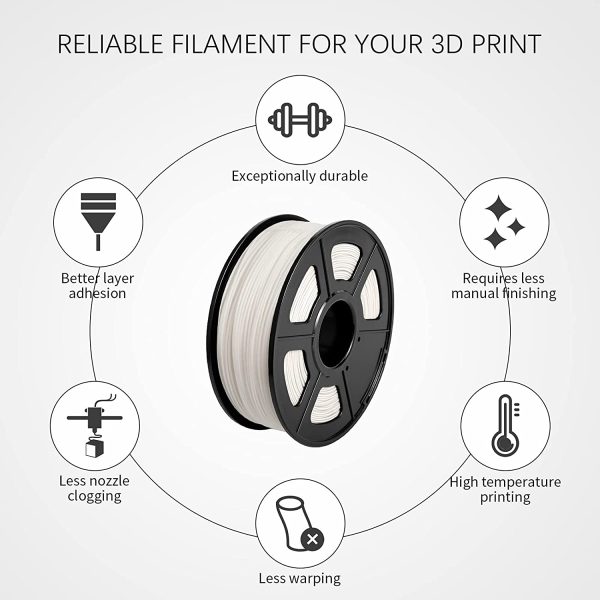 Filament ABS 1.75mm Blanc, Filament 3D JAYO Imprimante 1KG 1 bobine, tolérance +/- 0.02mm – Image 6