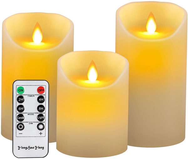 YongHaoYang Bougies LED,Bougies Sans Flamme.Lot de 3 (10 12.5 15cm), Avec Vacillement des Flammes Très Réaliste, Télécommande Avec 10 Menus De Fonction, Minuterie de 24 Heures – Image 4