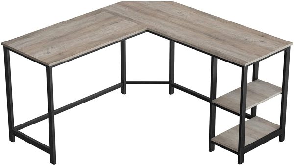 Bureau d’Angle, Table Informatique en Forme de L, Bureau Gamer, avec Étagère de Rangement, Gain de Place, Montage Facile, Style Industriel, Grège et Noir LWD72MB – Image 3