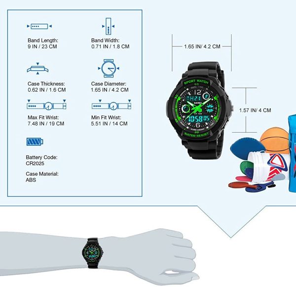 Digital Montres pour Enfants garçons - 50 m étanche Sports de Plein air Montre analogique avec Alarme/minuteur/Double Fuseau horaire/lumière LED pour Enfant – Image 6