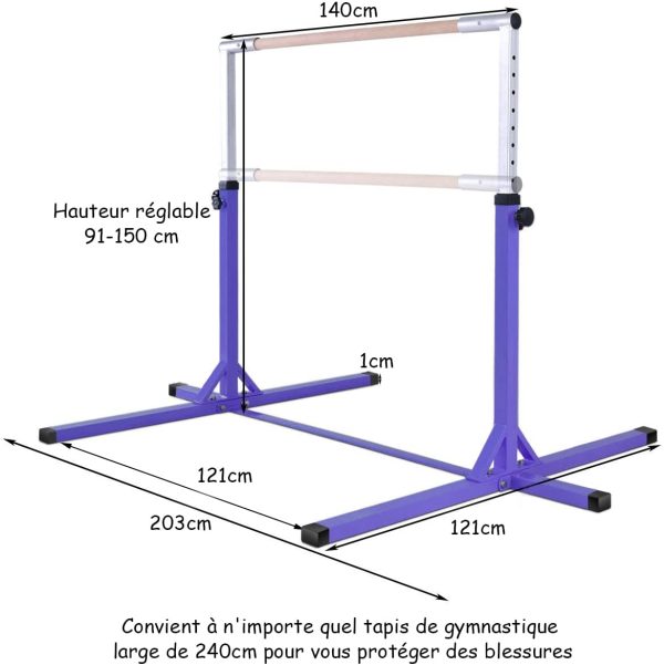 Costway Barre Gymnastique en Acier Hauteur Réglable de 91 à 150CM Capacité de poids100KG pour Ecole, Maison, Jardin Diamètre 4CM – Image 2