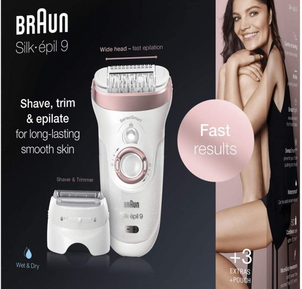 Braun Silk-épil 9 Épilateur Électrique Femme, Tête De Rasage Et Tondeuse Blanc/Or Rose, Technologie De Pincettes Micro-Grip, Accessoire Massage Haute Fréquence, Wet & Dry, 9-720 – Image 3