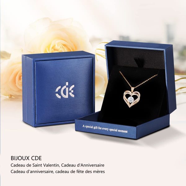 CDE Collier Femmes Amour pour Toujours Cœur Collier en Argent Sterling 925 Plaqué Or Rose Pierre de Naissance Pendentif Bijoux pour Femmes Cadeau de Noël Cadeau de la Saint-Valentin D'anniversaire