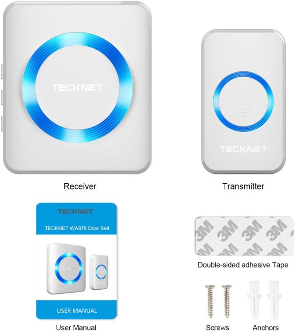 TECKNET Sonnette sans Fil, 400 Mètres Sonnette de Porte IP65 Étanche Carillon Electronique, Kit de Carillon Étanche avec 1 Récepteur Enfichables, 52 Mélodies 4-Niveaux Volum – Image 7